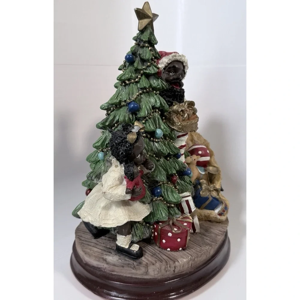 Black Santa Musical Figurine Plays We Wish You A Merry Christmas Resin Vtg Decor